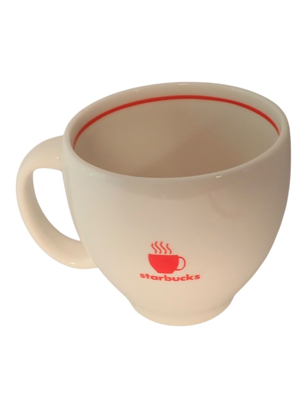Starbucks Barista Abbey Coffee Mug 2004 Red Cup Logo White Ceramic Steaming
